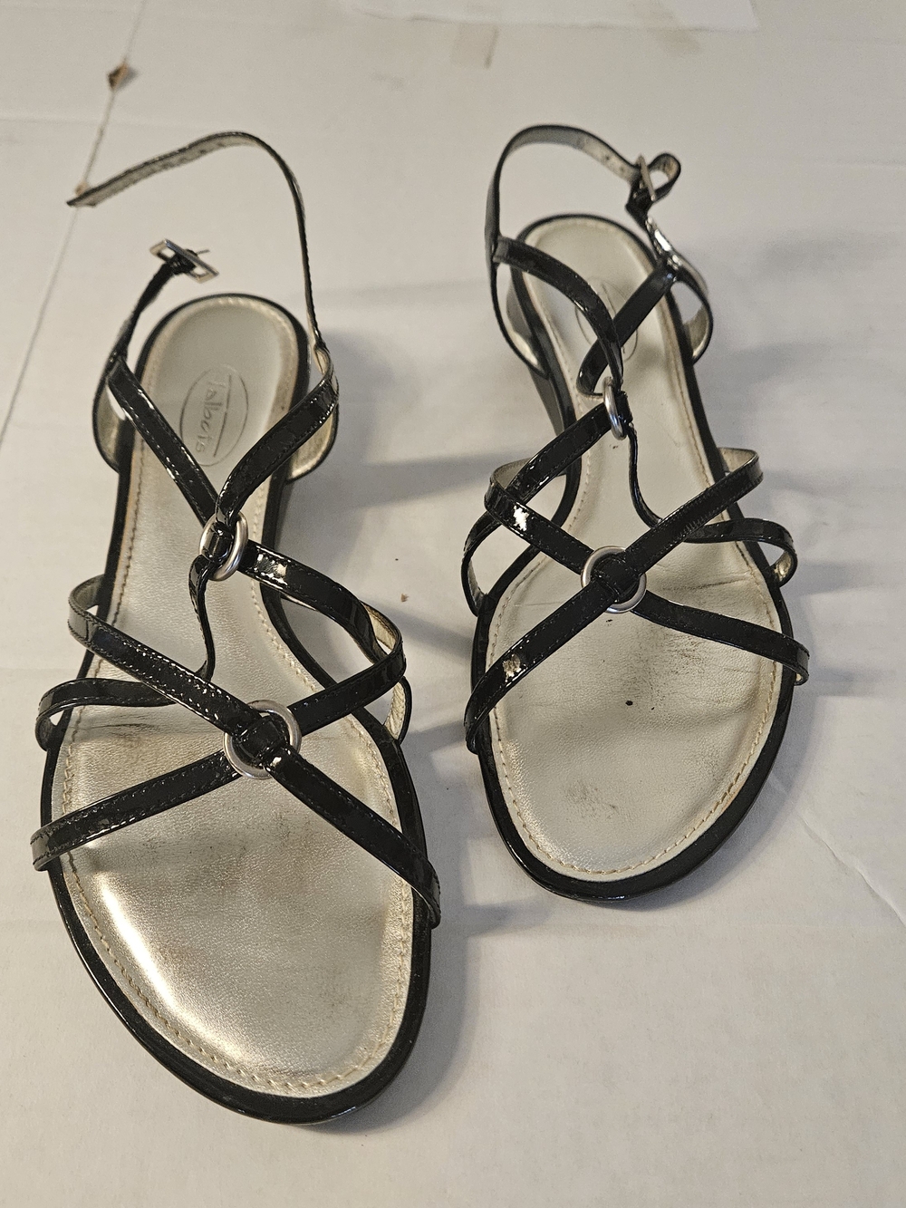 Talbots Black Patent Strappy Wedge Slingbacks